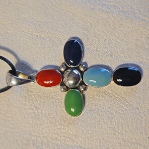 Sterling silver multistone cross Mexican 3" x 1.75"